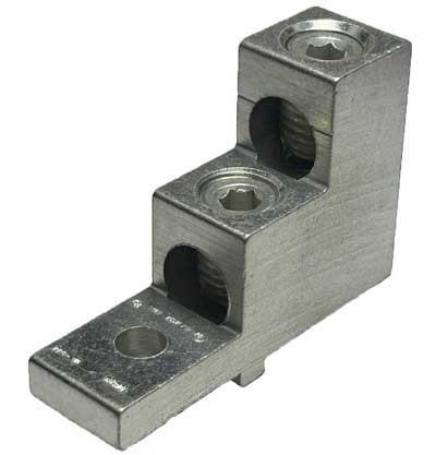 2s2-0-tp-stk2-26-40-hex 2 wires, 2/0 - 14 AWG, 5mm Metric Hex Socket, double wire double barrel stacker lug, tiered lug, vertical lug, step lug, 